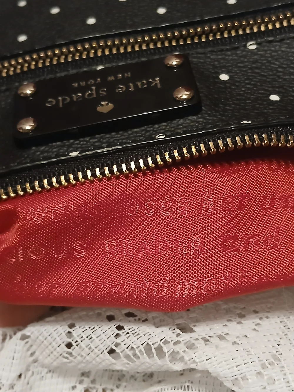 Kate Spade Storybook Lining Black Polka Dot Wristlet
